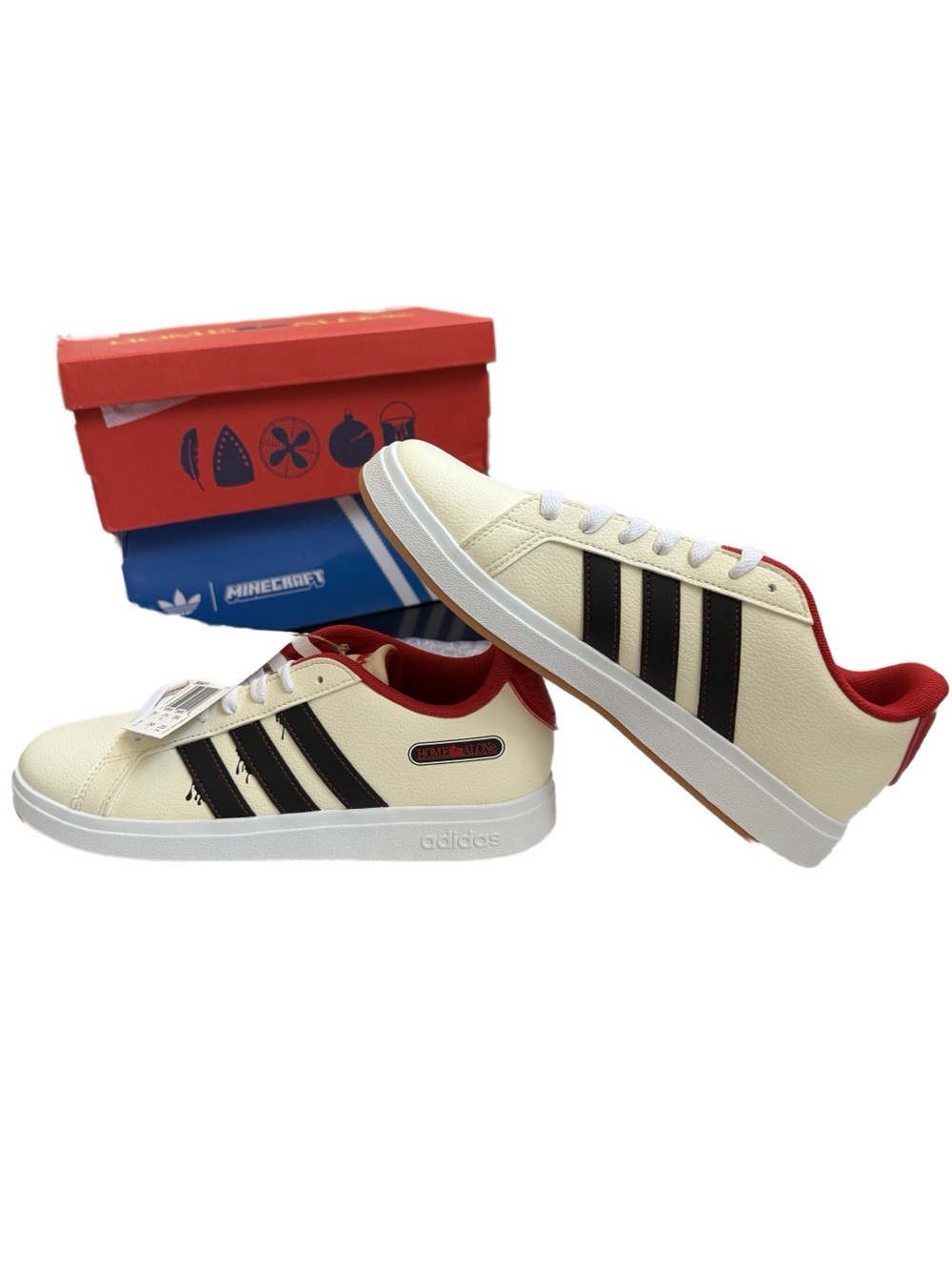 NEW Adidas Court Home Alone J Sneakers - Cream with Black & Red Accents sz 6